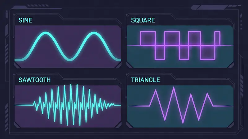 Visual comparison of Sine, Square, Sawtooth, and Triangle sound waves
